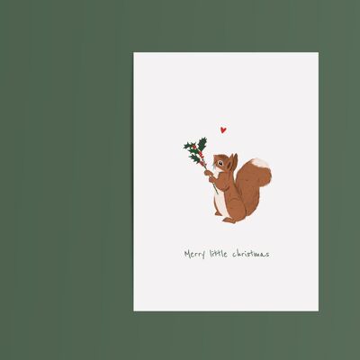 Card Christmas Squirrel Christmas Holly