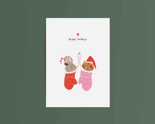 Card Christmas Socks Rabbit Cat