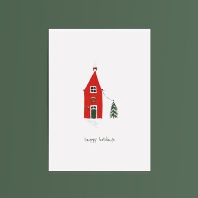 Tarjeta Navidad Casa Árbol de Navidad