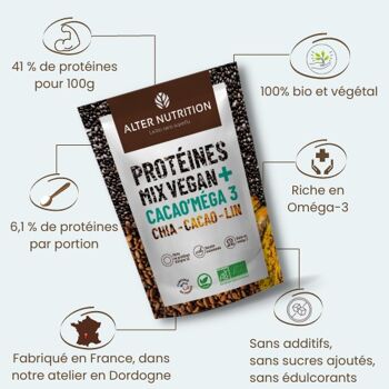 Protéine Vegan Bio Chia Cacao Lin - Cacao’méga 3 - Sachet 200 g 2