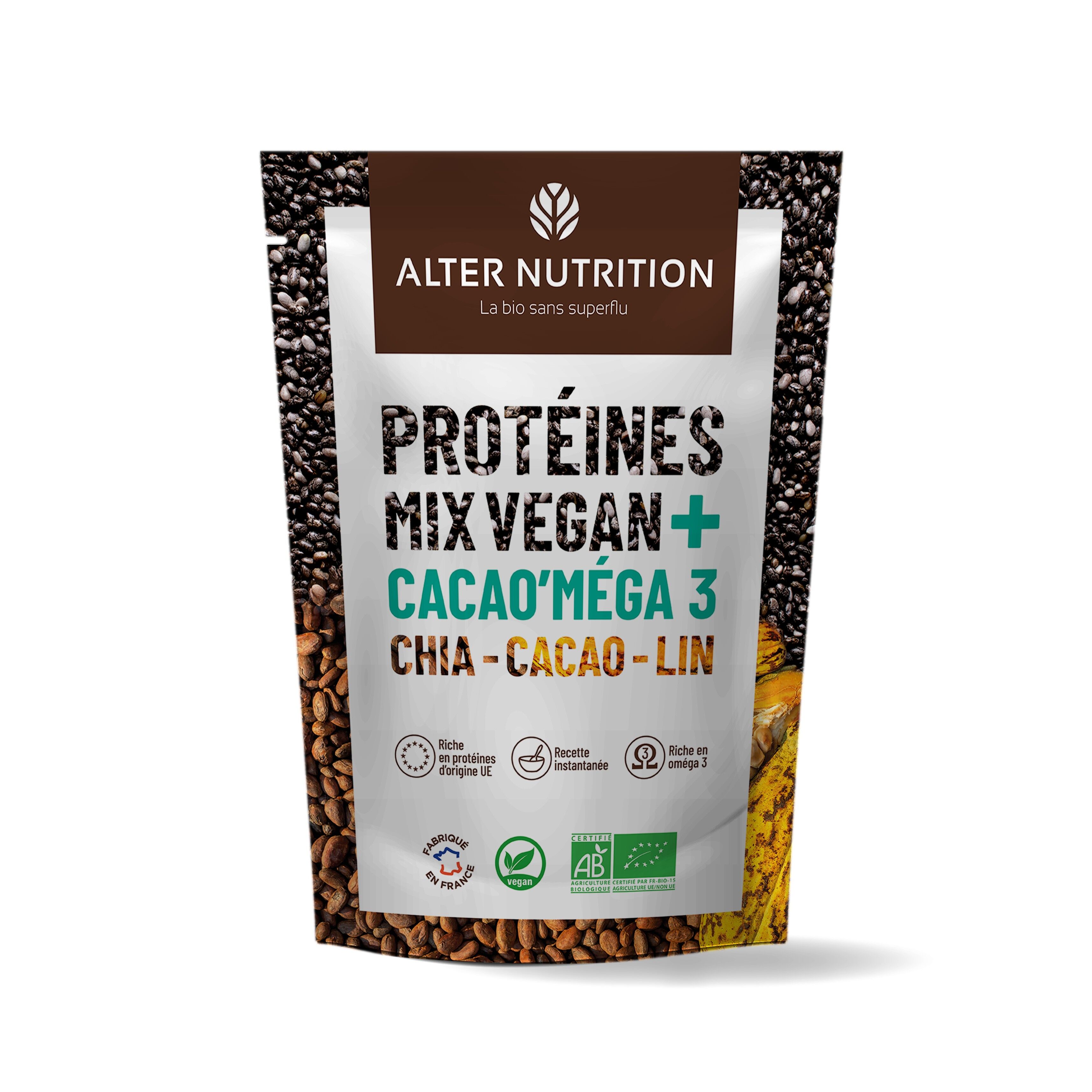 Bio Vegan Protein Chia Cacao Lin - Cacao'méga 3 - busta da 1 kg