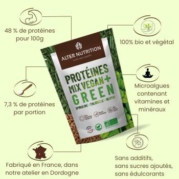 Protéine Vegan Spiruline Chlorelle Menthe - Green - Sachet 500 g 2