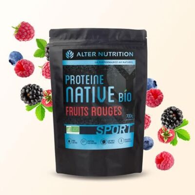 Organic native whey protein red fruits - Sachet 700 g