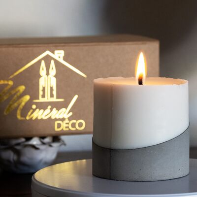 Concrete candle with wood/cotton wick and rapeseed wax - Made in France - 10x12cm - long lasting 48H - Free delivery - 100% natural