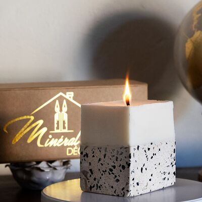 Terrazzo-Kerze aus Baumwolle und Rapswachs – Hergestellt in Frankreich – 10 x 12 x 12 cm – langlebig 48 Stunden – versandkostenfrei – 100 % natürlich