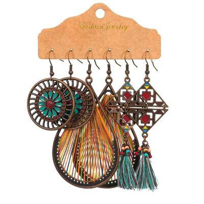 Ensemble de 3 paires de boucles d'oreilles Boho Tassel pour femmes