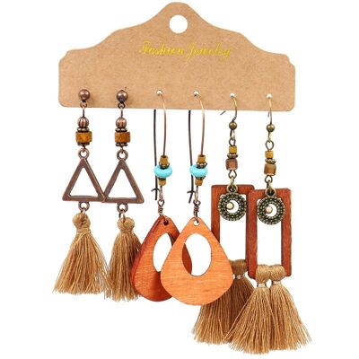 Ensemble de 3 paires de boucles d'oreilles Boho Tassel pour femmes