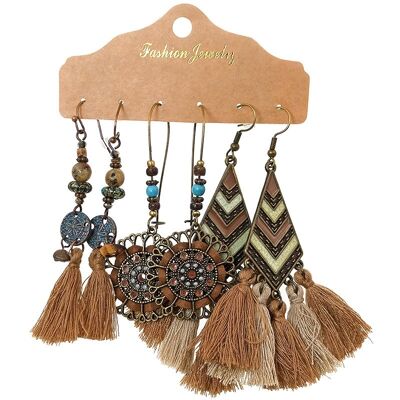 Ensemble de 3 paires de boucles d'oreilles Boho Tassel pour femmes