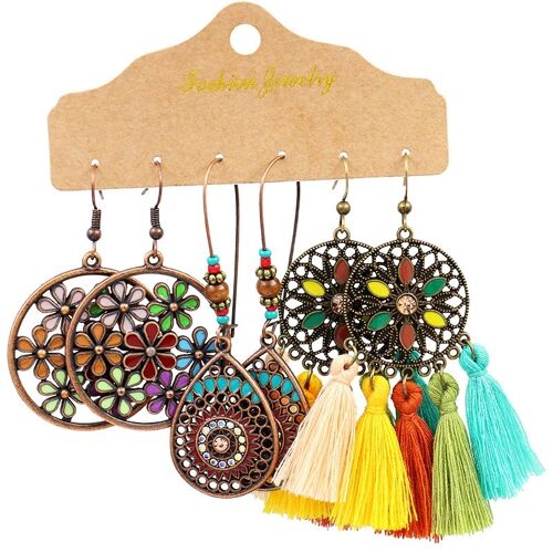 Women's Boho Tassel Earrings 3 Pairs Set Combination