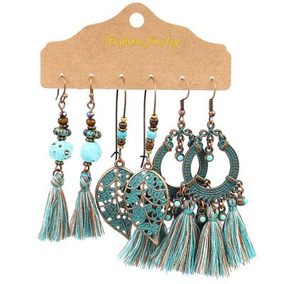 Ensemble de 3 paires de boucles d'oreilles Boho Tassel pour femmes