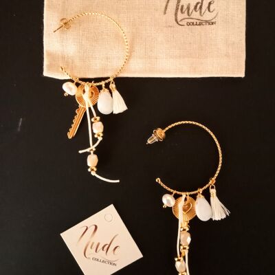 Semi-creole earrings in 316L steel with black and gold tassels