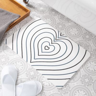 Blue Heart White Stone Non Slip Bath Mat