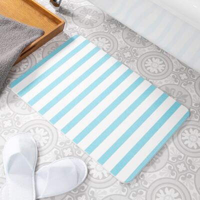 Tapis de Bain Antidérapant en Pierre Blanche Motif à Rayures Bleues
