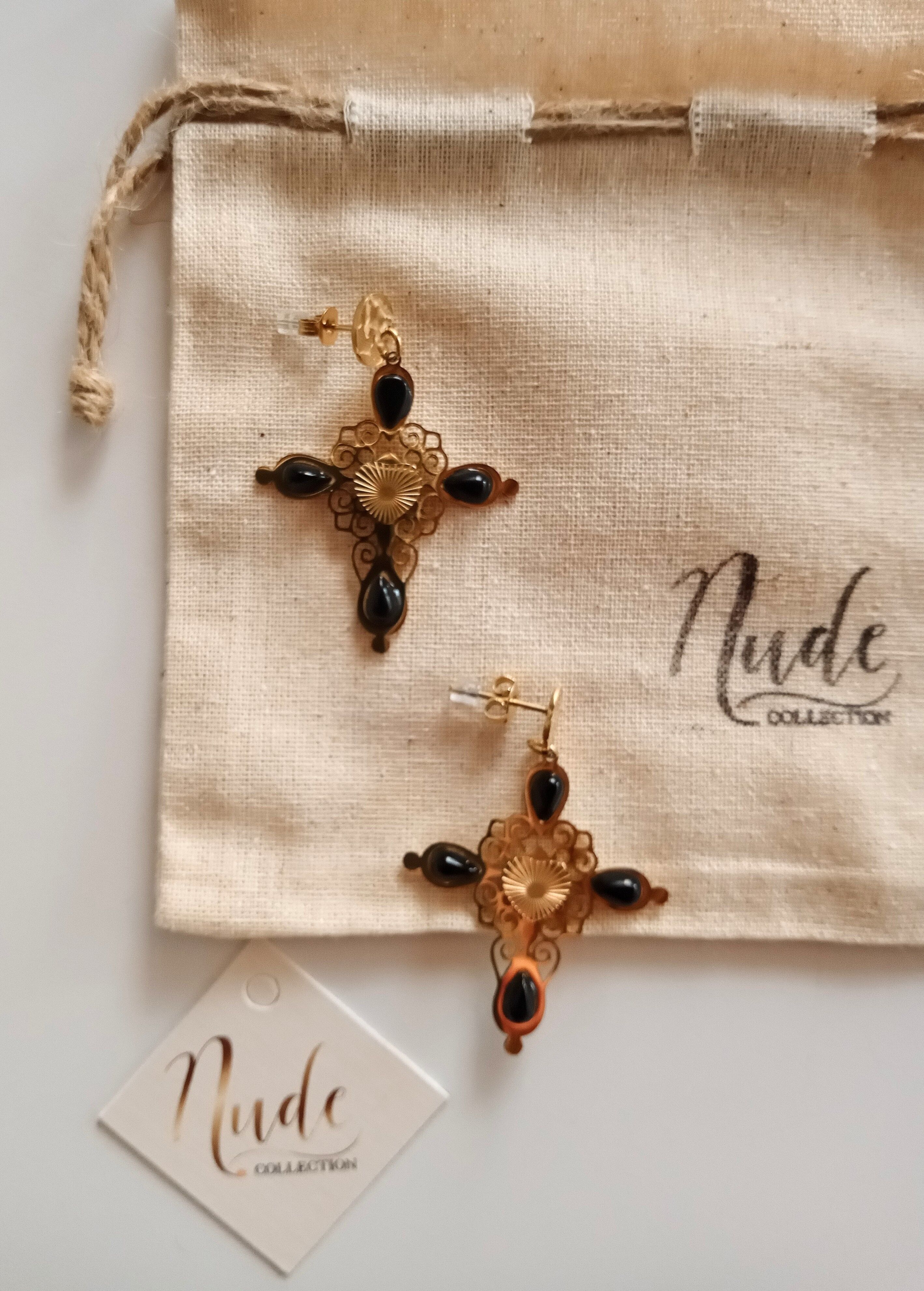 Orecchini Croce Etrusca con Vero Onice