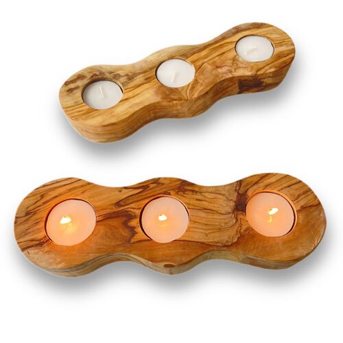 3 Tea Light Candle Olive Wood Holders - Beautifully Hand-crafted/ Unique - One of a kind -Housewarming Gift Kitchen Décor-Appleyard & Crowe