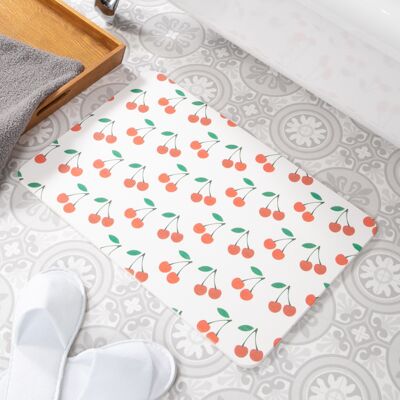 Cherries White Stone Non Slip Bath Mat