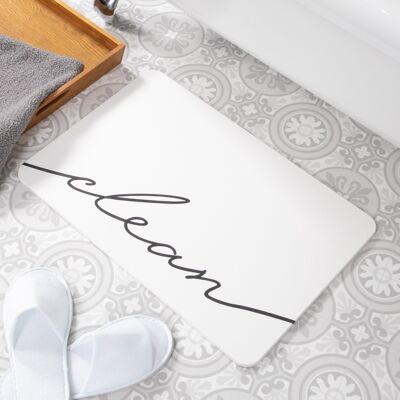 Clean Scribble White Stone Non Slip Bath Mat