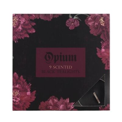 Packung mit 9 nach Opium duftenden schwarzen Teelichtern