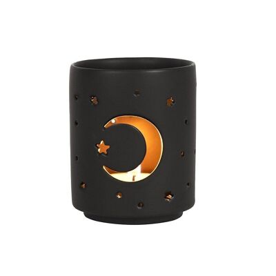 Kleiner schwarzer mystischer Teelichthalter mit Mondausschnitt