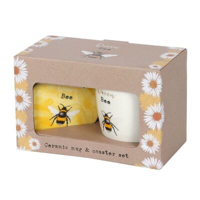 Set di tazze e sottobicchieri in ceramica con ape regina
