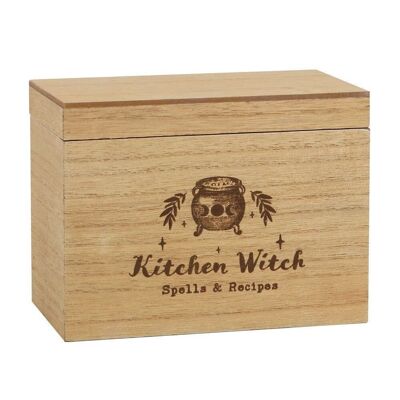 Boîte à recettes en bois Kitchen Witch