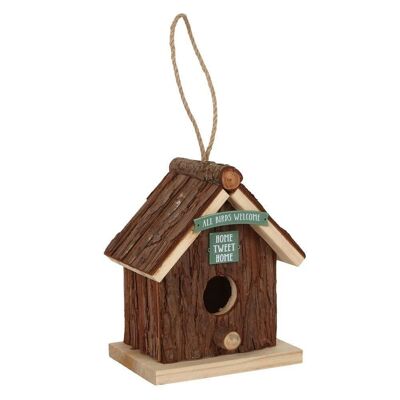 Casa de pájaros de corteza de madera