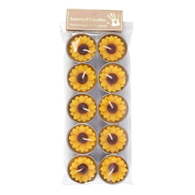 Set mit 10 gelben und orangefarbenen Sonnenblumenkerzen