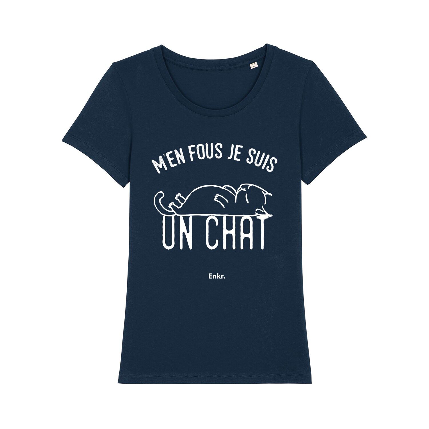 TSHIRT BLU MARINO M'EN CRAZY I AM A CAT donna