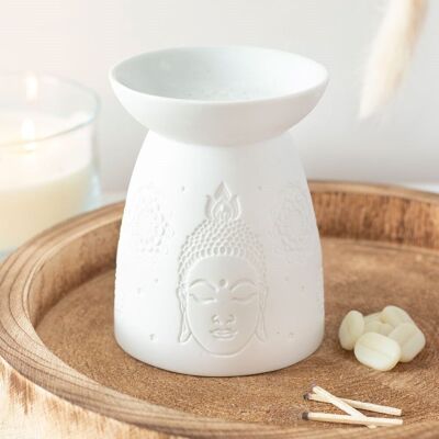 Bruciatore di olio per faccia di Buddha in ceramica bianca