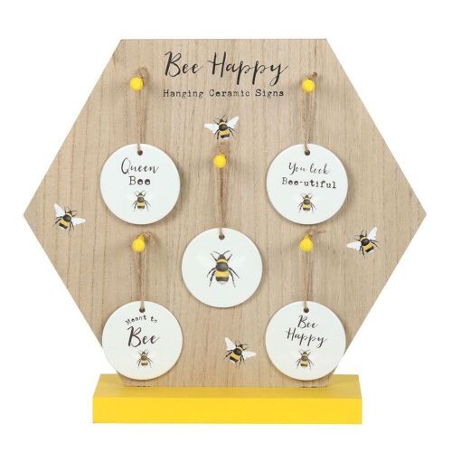 Bee Happy Ceramic Hanging Sign Display