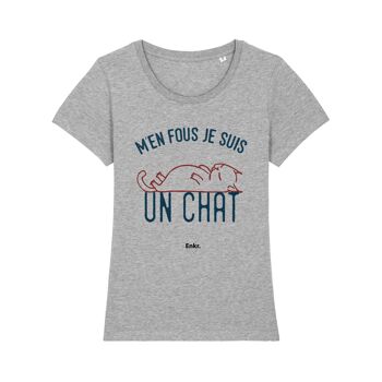 TSHIRT GRIS CHINÉ M'EN FOUS JE SUIS UN CHAT femme