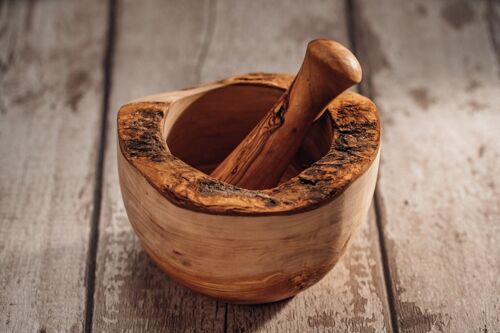 Rustic Olive Wood Mortar and Pestle - Wood Herb Grinder - Beautifully Handcrafted /completely unique - Housewarming Gift - Appleyard & Crowe