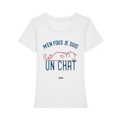 TSHIRT BLANC M'EN FOUS JE SUIS UN CHAT femme