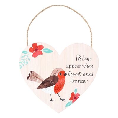 Seres queridos Winter Robin Hanging Heart Sign