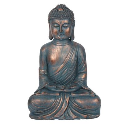 Pequeñas manos azules en el regazo Buda sentado