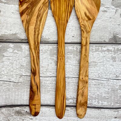 3 Pcs - Olivewood WOODEN SALAD SERVERS, Spoons - Hand Carved - Kitchen Serving Utensil - Perfect gift for all occasions - Appleyard & Crowe