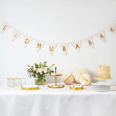 Eid Mubarak Tissu Bunting Party Décoration Resuable Double Face Parfait pour Eid Al Fitr et Eid Al Adha