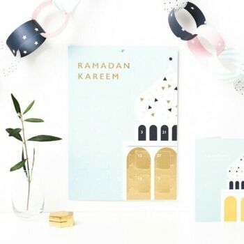 Calendrier papier du compte à rebours des enfants de la mosquée "Ramadan Kareem" pour l'Aïd 1