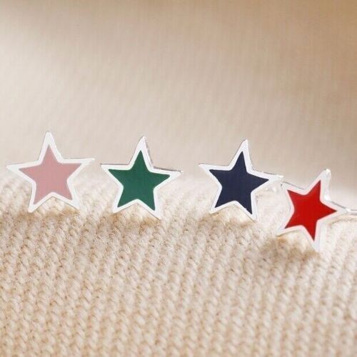 Set of 4 Colourful Enamel Star Stud Earrings in Silver