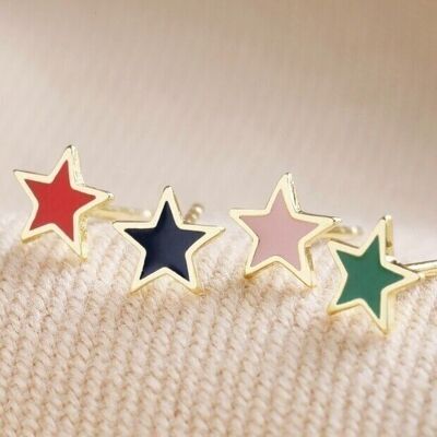 Set mit 4 farbenfrohen Stern-Ohrsteckern aus Emaille in Gold