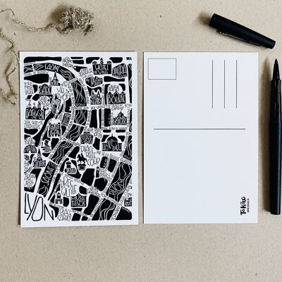Postkarte - LYON - Stadtplan