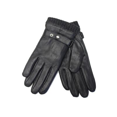 Leather gloves for men with buckle and lining