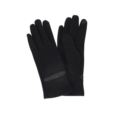 Schwarzer dünner Handschuh für Damen mit Lederschleife