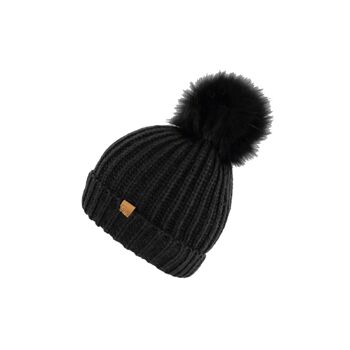 Bonnet pompon noir pour femme - taille unique