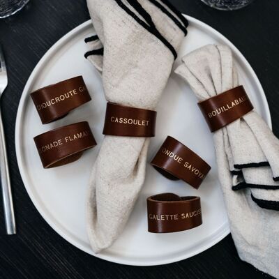 Ronds de serviette en cuir à message - Plats régionaux