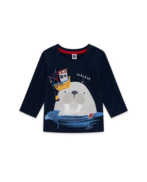 Camiseta punto de niño color azul y gris de la colección fishing club - 11339709