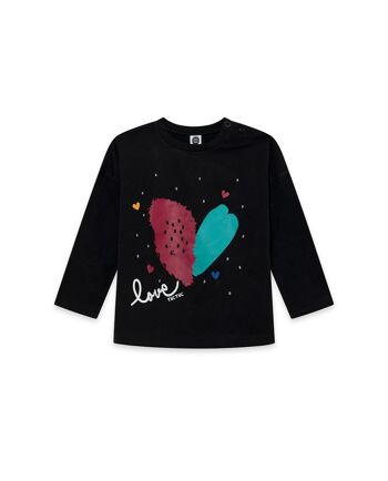 T-shirt en maille noir et rose pour fille de la collection connect - 11339686 1