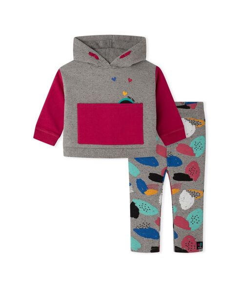 Sudadera y legging felpa de niña color gris y rosa de la colección connect - 11339685