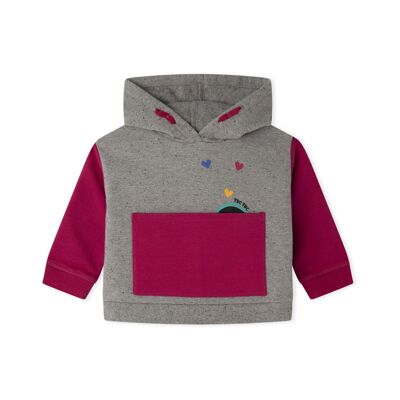 Sudadera felpa con capucha de niña color gris y rosa de la colección connect - 11339683