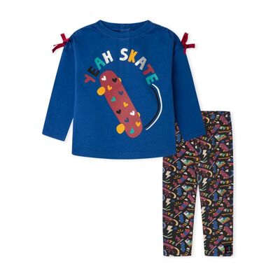 T-shirt e leggings in maglia blu e rosa per bambina della collezione connect - 11339669